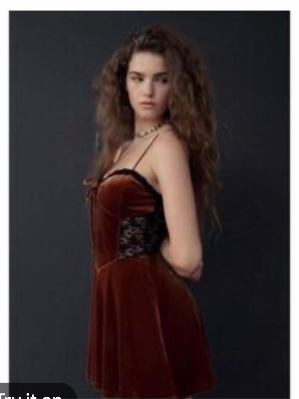 Urban Outfitters Brown Velvet Lace-Panel Mini Dress